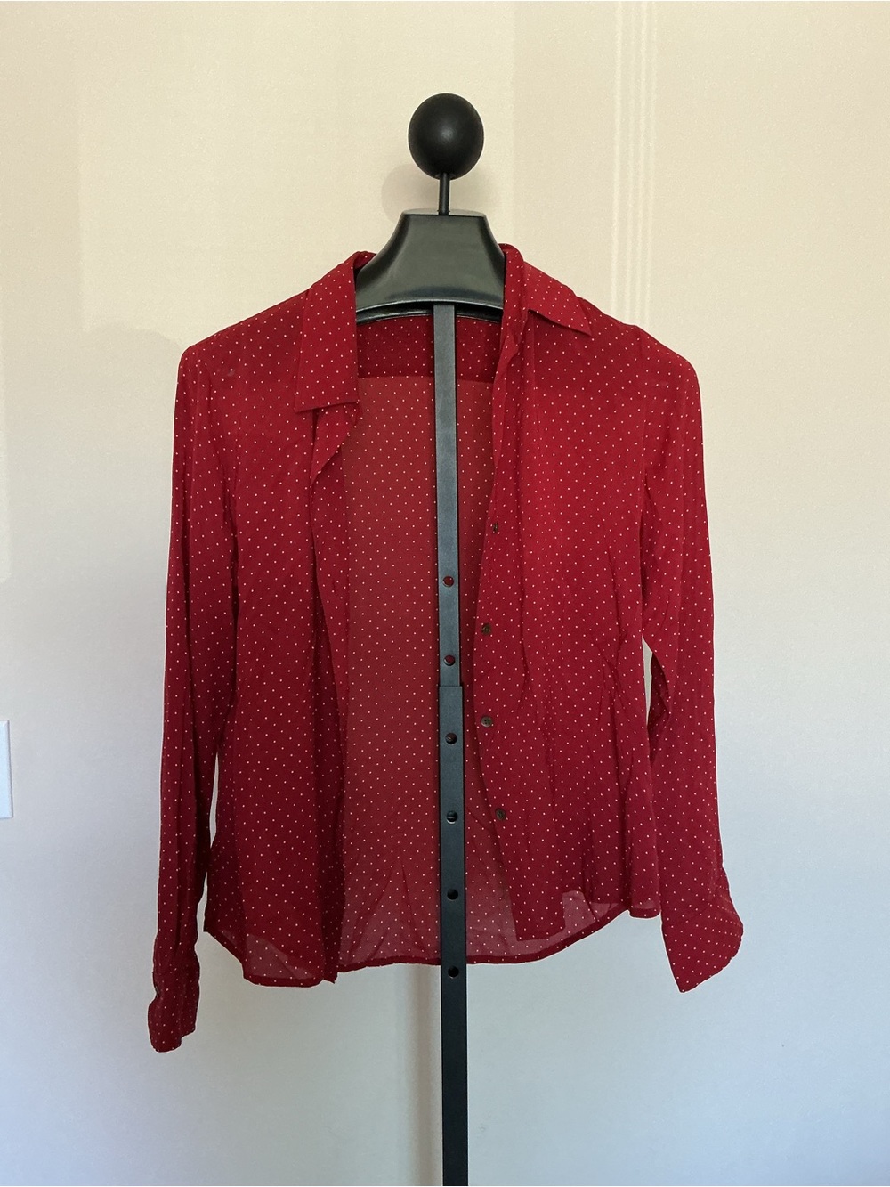 Theory Burgundy Red Polka Dot Button-Down Shirt